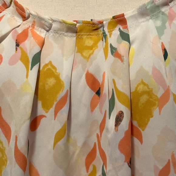 LC LAUREN CONRAD Top Flutter Sleeve Abstract Pleated Scoop Neck Peach X-Large - Picture 5 of 8